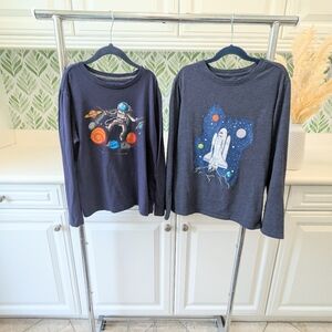 ⭐ Set Of 2 Navy Blue Space Theme Long Sleeve Tees Large 10/12⭐